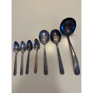 Prestige Plate Bordeaux Silverplate Spoon Set 7pc Vintage Grape Motif Ladle